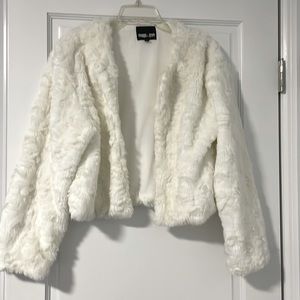 Cropped faux fur jacket.